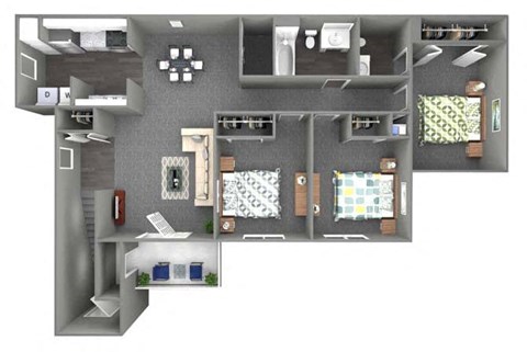 Floor plan for 3 beds, 1.5 baths, 1165 sqft